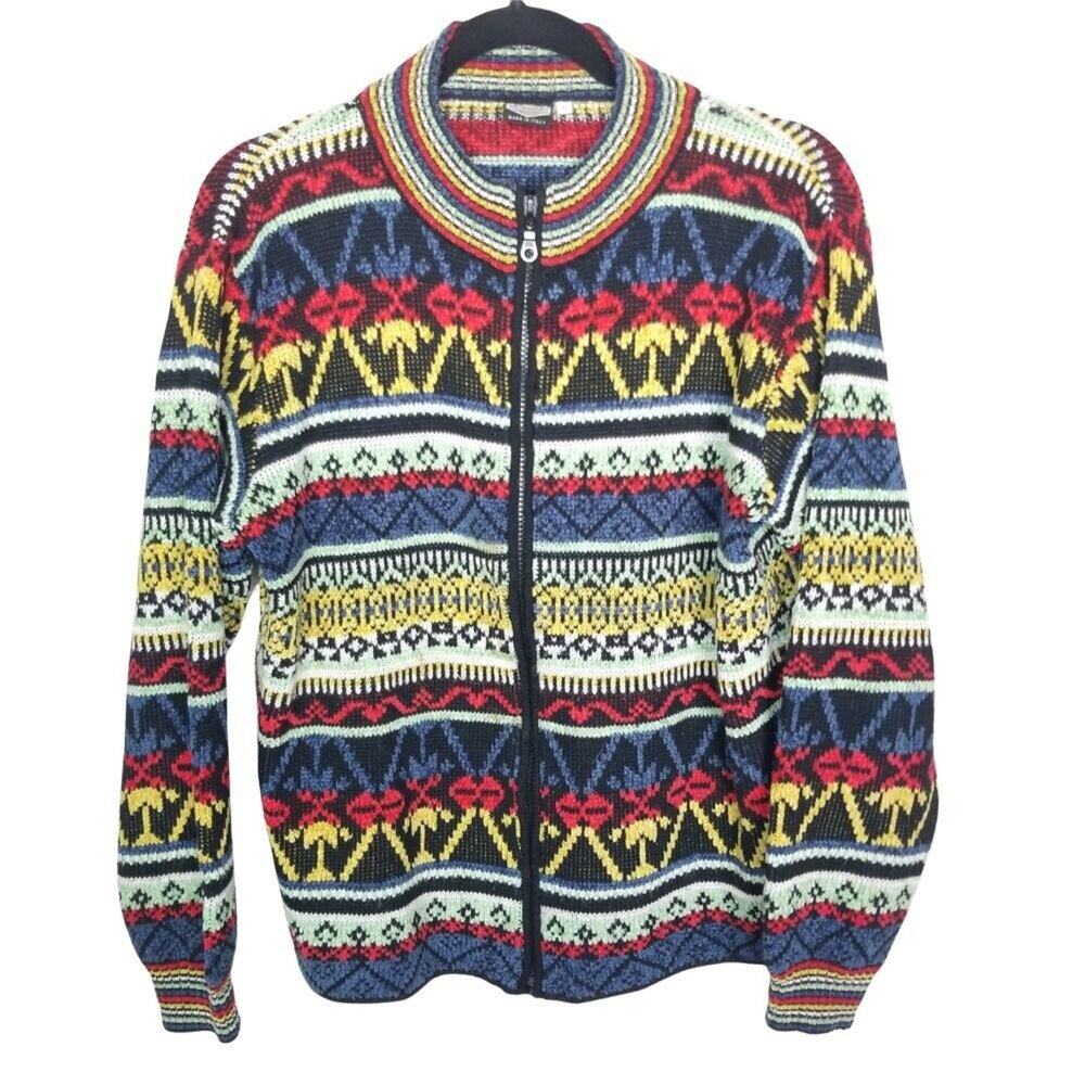 Vintage Emmegi Womens Fair Isle Wool Sweater Jacket Full Zip Nordic Indie US 6